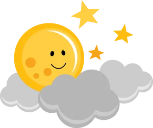 Smiling Moonand Stars Cloud Clipart PNG Image