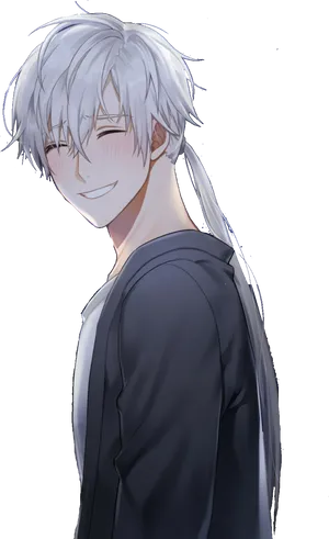 Smiling Silver Haired Anime Boy PNG Image