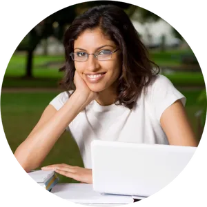 Smiling Student Studying Outdoors.png PNG Image