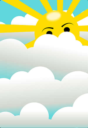 Smiling Sun Peeking Over Clouds PNG with transparent background