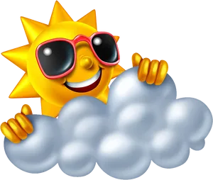 Smiling Sun With Sunglasses And Clouds.png PNG Image