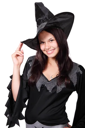 Smiling Witch Costume Portrait PNG Image