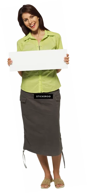 Smiling Woman Holding Blank Sign PNG Image