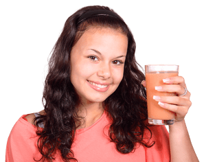 Smiling Woman Holding Smoothie PNG image with transparent background
