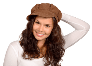 Smiling Womanin Brown Hat PNG image with transparent background