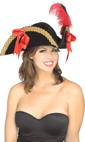 Smiling Womanin Pirate Hat PNG Image