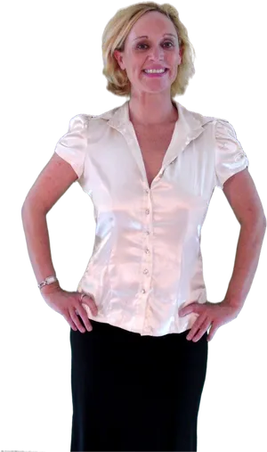 Smiling Womanin Satin Blouse PNG Image