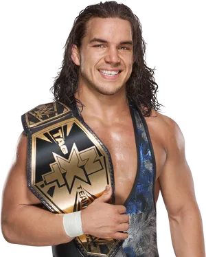 Smiling Wrestlerwith Championship Belt PNG Image