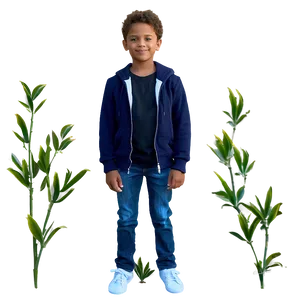 Smiling Young Boyin Blue Hoodieand Jeans PNG Image