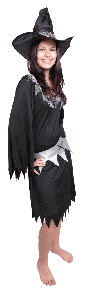 Smiling Young Witch Costume PNG image with transparent background
