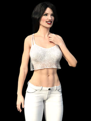 Smiling3 D Model Girlin White Outfit PNG image with transparent background