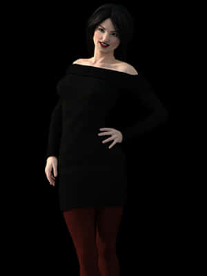 Smiling3 D Modelin Black Dress PNG image with transparent background