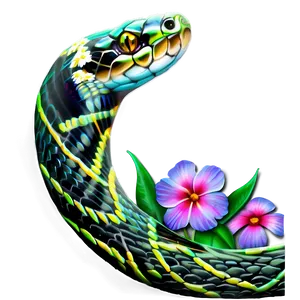 Snake Tattoo With Flowers Png Lhu PNG Image