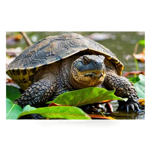 Snapping Turtle Camouflaged In Leaves Png Cju PNG Image