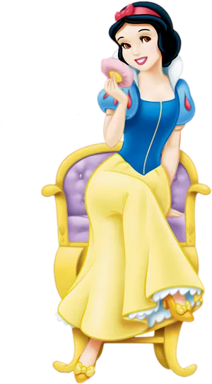 Snow White Seatedon Golden Chair PNG Image