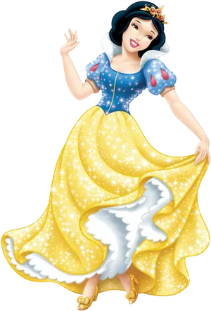 Snow White Waving Golden Dress PNG Image