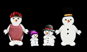Snowman_ Family_ Portrait_ Black_ Background PNG image with transparent background