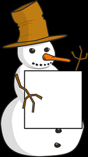 Snowman_ Holding_ Sign_ Illustration PNG image with transparent background