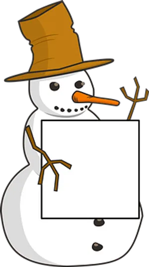 Snowman_ Holding_ Sign_ Illustration PNG Image
