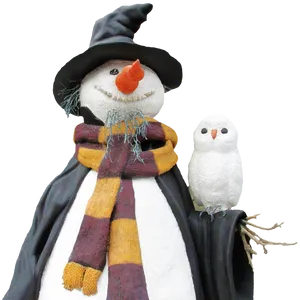 Snowmanwith Owland Witch Hat PNG Image