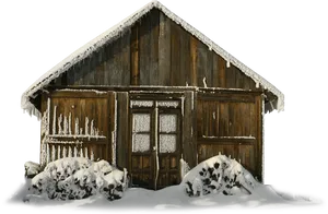 Snowy Wooden Cabin Facade PNG Image