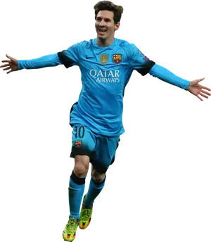 Soccer_ Player_ Celebration_in_ Blue_ Kit PNG Image