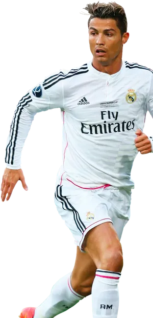 Soccer_ Player_in_ Action_ Real_ Madrid_ Uniform PNG Image