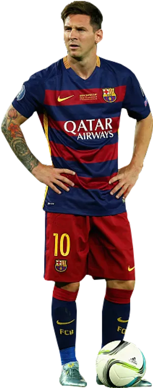 Soccer_ Player_in_ Barcelona_ Kit PNG Image