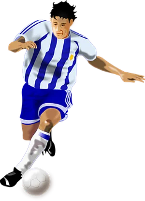 Soccer_ Player_in_ Blue_and_ White_ Stripes PNG Image