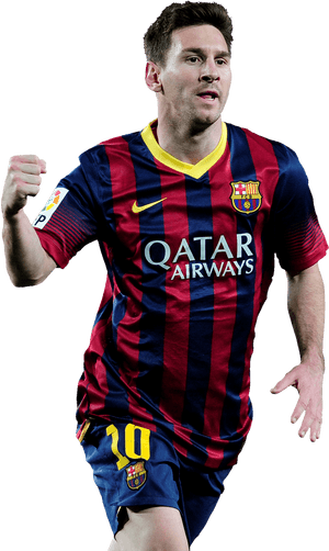 Soccer_ Player_in_ Action_ Barcelona_ Kit PNG image with transparent background