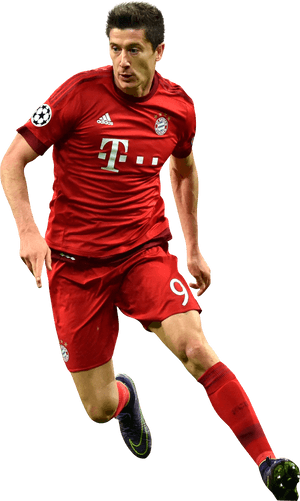 Soccer Playerin Action Red Kit PNG image with transparent background