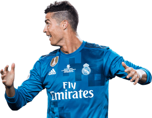 Soccer Playerin Blue Kit PNG image with transparent background
