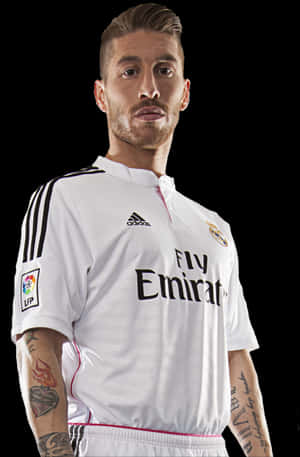 Soccer_ Player_in_ Real_ Madrid_ Kit PNG image with transparent background
