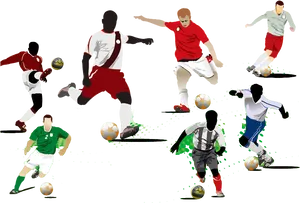 Soccer Players Action Collage PNG Image