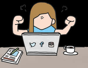 Social Media Frustration Cartoon PNG image with transparent background