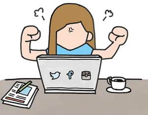 Social Media Frustration Cartoon PNG Image