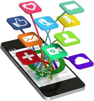 Social Media Icons Emergingfrom Smartphone PNG image with transparent background