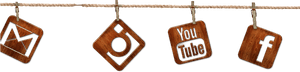 Social Media Icons Hanging Wooden Signs PNG image with transparent background