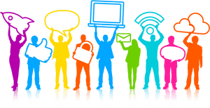 Social Media Interaction Silhouettes PNG image with transparent background