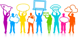 Social Media Interaction Silhouettes PNG Image