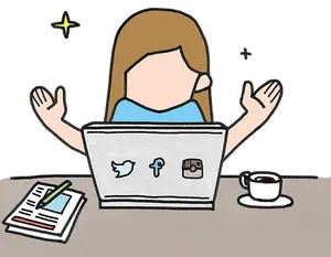Social Media Management Cartoon PNG Image