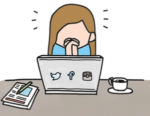 Social Media Overwhelm Cartoon PNG Image