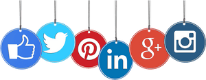 Social Media Platform Icons Hanging Signs PNG image with transparent background