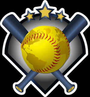 Softball Emblemwith Crossed Bats PNG image with transparent background