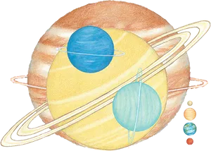 Solar System Ringed Planets Illustration PNG Image