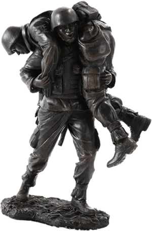 Soldier Carrying Wounded Comrade Statue PNG Image