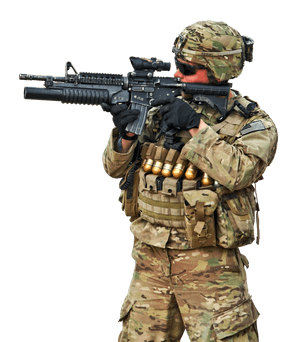 Soldier_in_ Combat_ Gear_ Aiming_ Rifle PNG image with transparent background