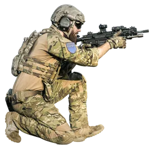 Soldierin Combat Gear Kneelingwith Rifle PNG Image