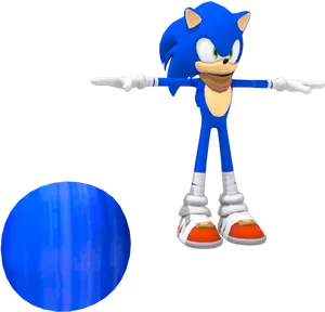 Sonic_ Character_ Pose_with_ Blue_ Orb PNG Image