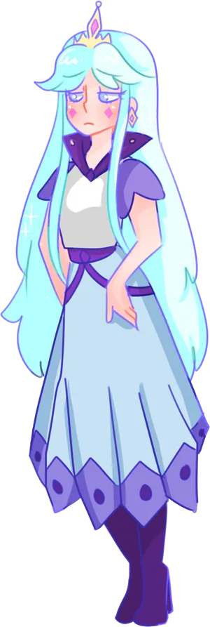 Sorrowful Blue Haired Princess PNG Image